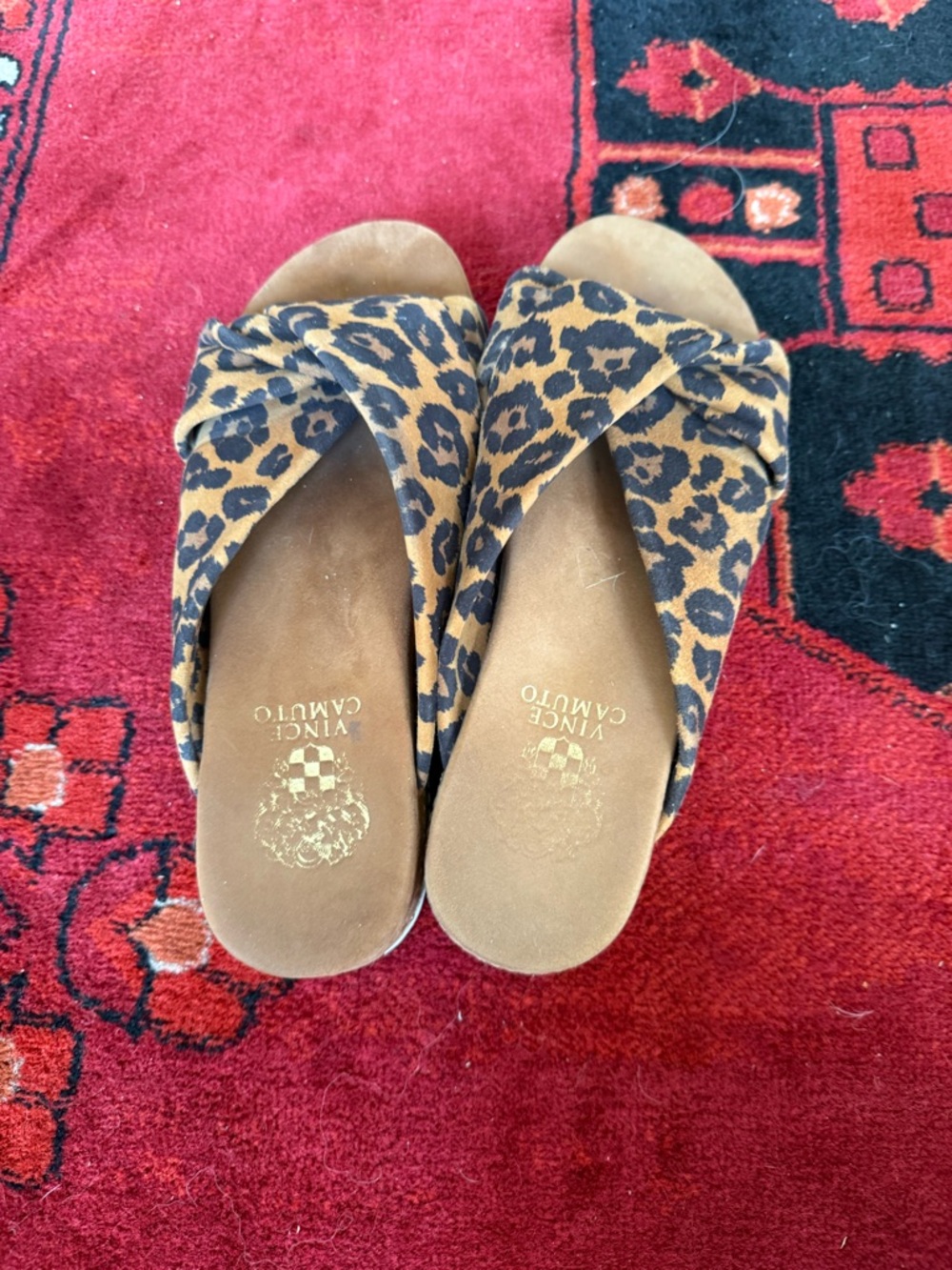 Vince Camuto Leopard Print Platform Slide Sandals - Brown/Black